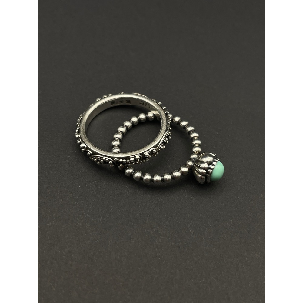 Lois Hill and Pandora Turquoise Stacking Rings Set Sterling Silver Balinese - Picture 8 of 16